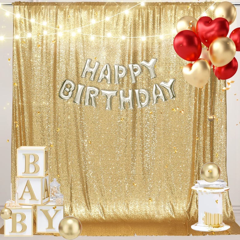 PartyDelight Gold Sequin Backdrop 6x7ft High-Density 3mm Sparkly Photo Background Back Drop Glitter Drape for Wedding, Birthday, and Holiday Party Decorations - Image 1